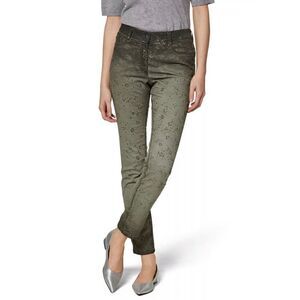 MADELEINE Slim Five Pocket with Flock Print Ombré Effect in Sage Green, Size 8P